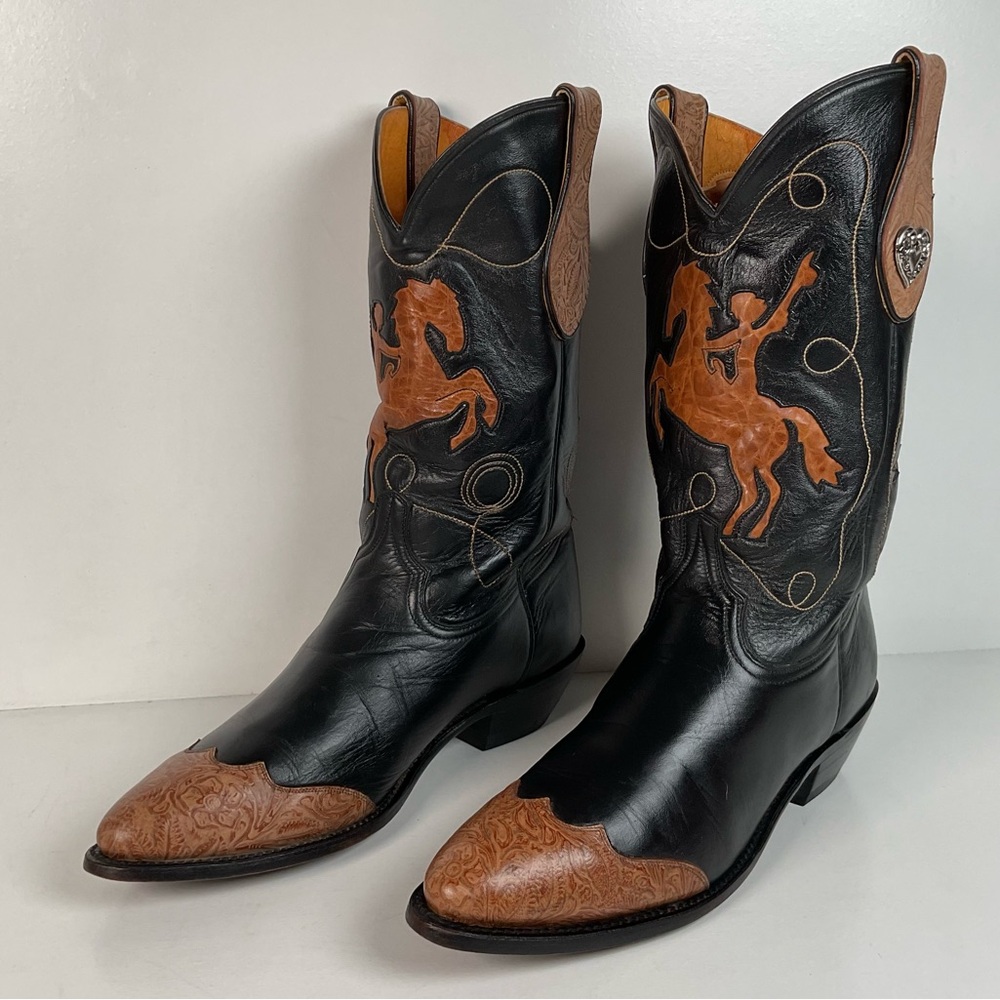 Vintage Ben Miller Cowgirl Boots | Tooled Inlays | Bucking Bronco | Women’s 10 B